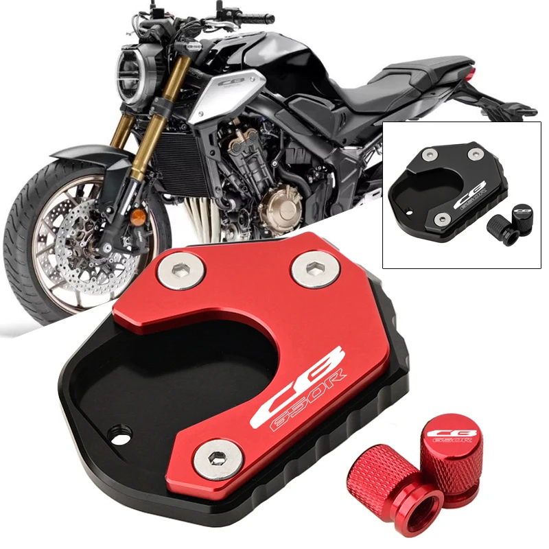 

For HONDA CB 650R CB650R CB 650F 2019-2025 Motorcycle Accessories CNC Kickstand Side Stand Foot Extension Pad & Tire Valve Cap