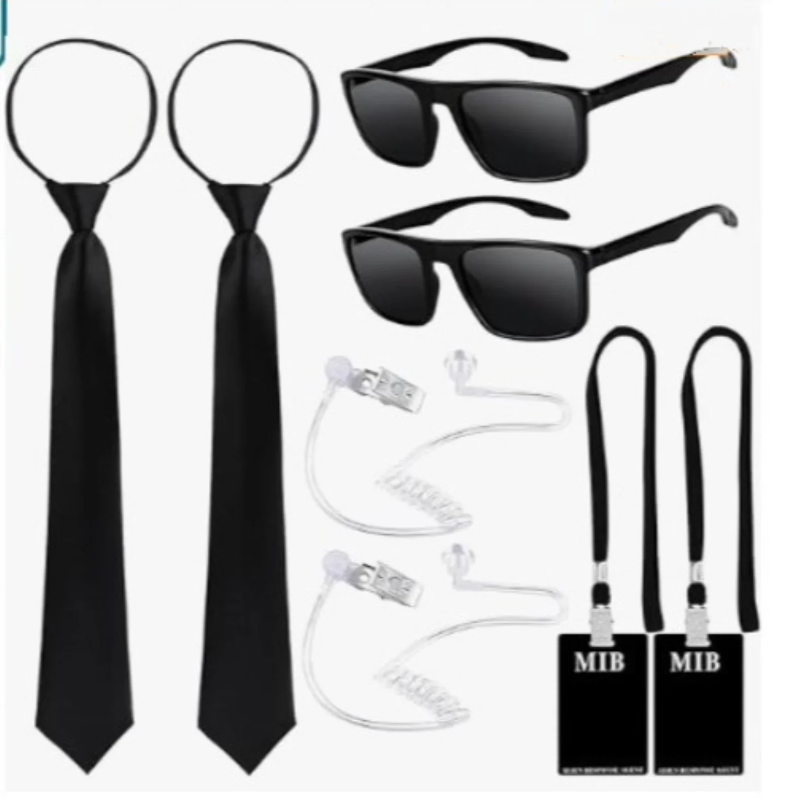 

Halloween Agent Costume Set Secret Security Guard Costume Adjustable Pre-Tied Zipper Tie ID Badge Prop Black Sunglasses