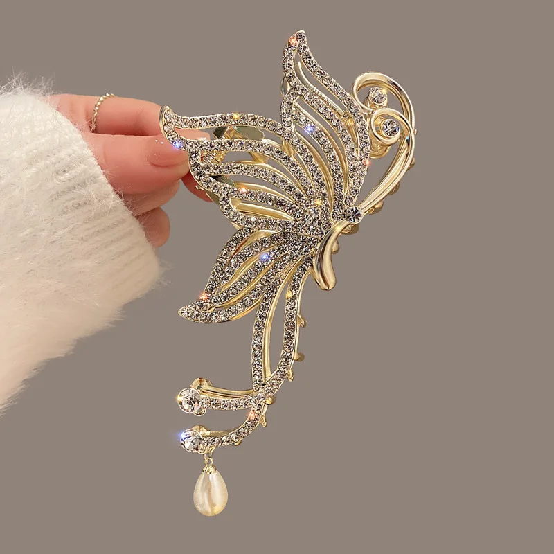 VANIKA Fashion Butterfly Hair Claw Rhinestone Pearls Hair Clips For Women And Girl Ponytail Claw Clip Hair Accessories Gifts