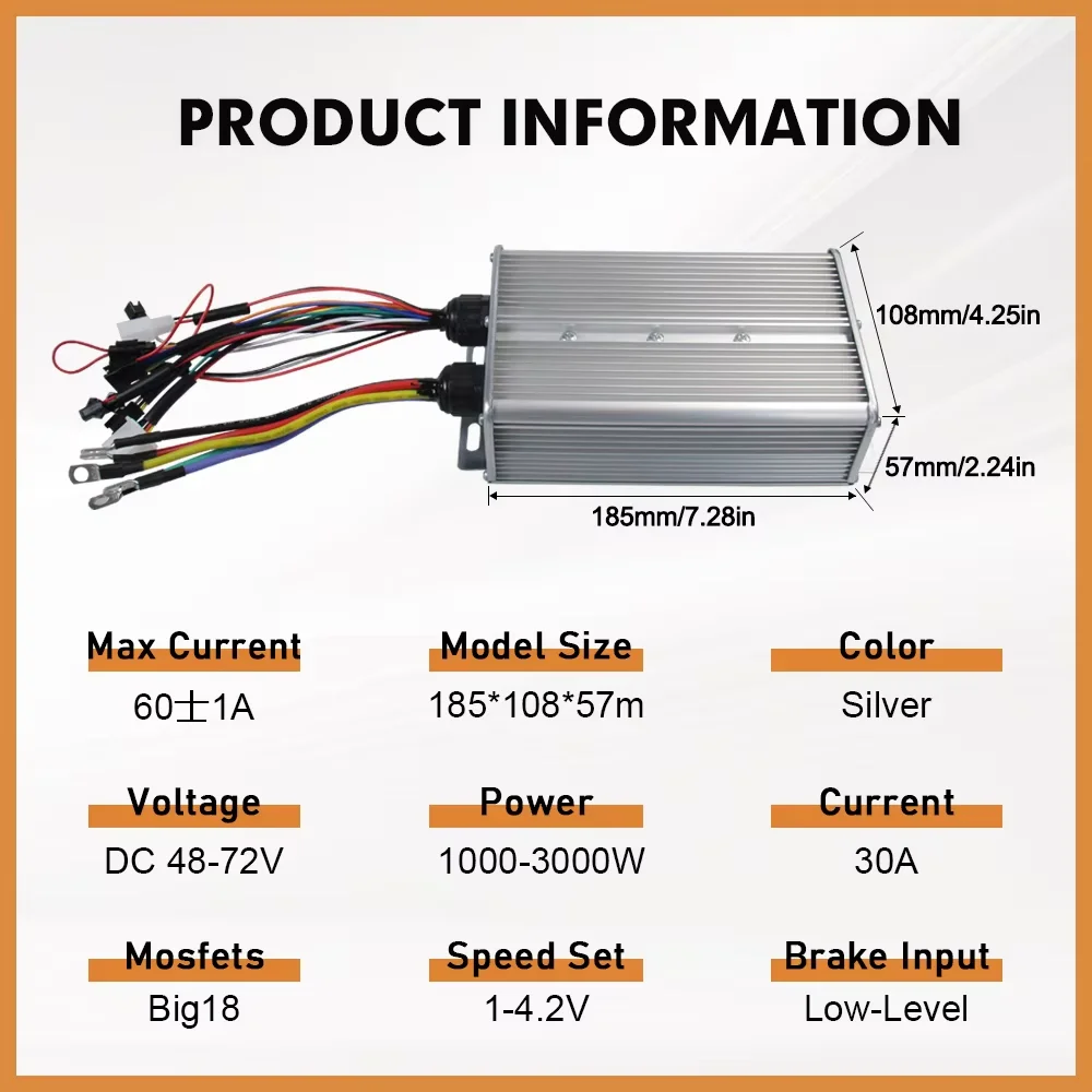 60A 3000 واط وضع مزدوج big18 MOSFET وحدة تحكم موجة جيبية 1000 واط 2000 واط 2500 واط 48 فولت 52 فولت 60 فولت 72 فولت للرقم. 2 أداة بروتوكول للدراجة الإلكترونية #4