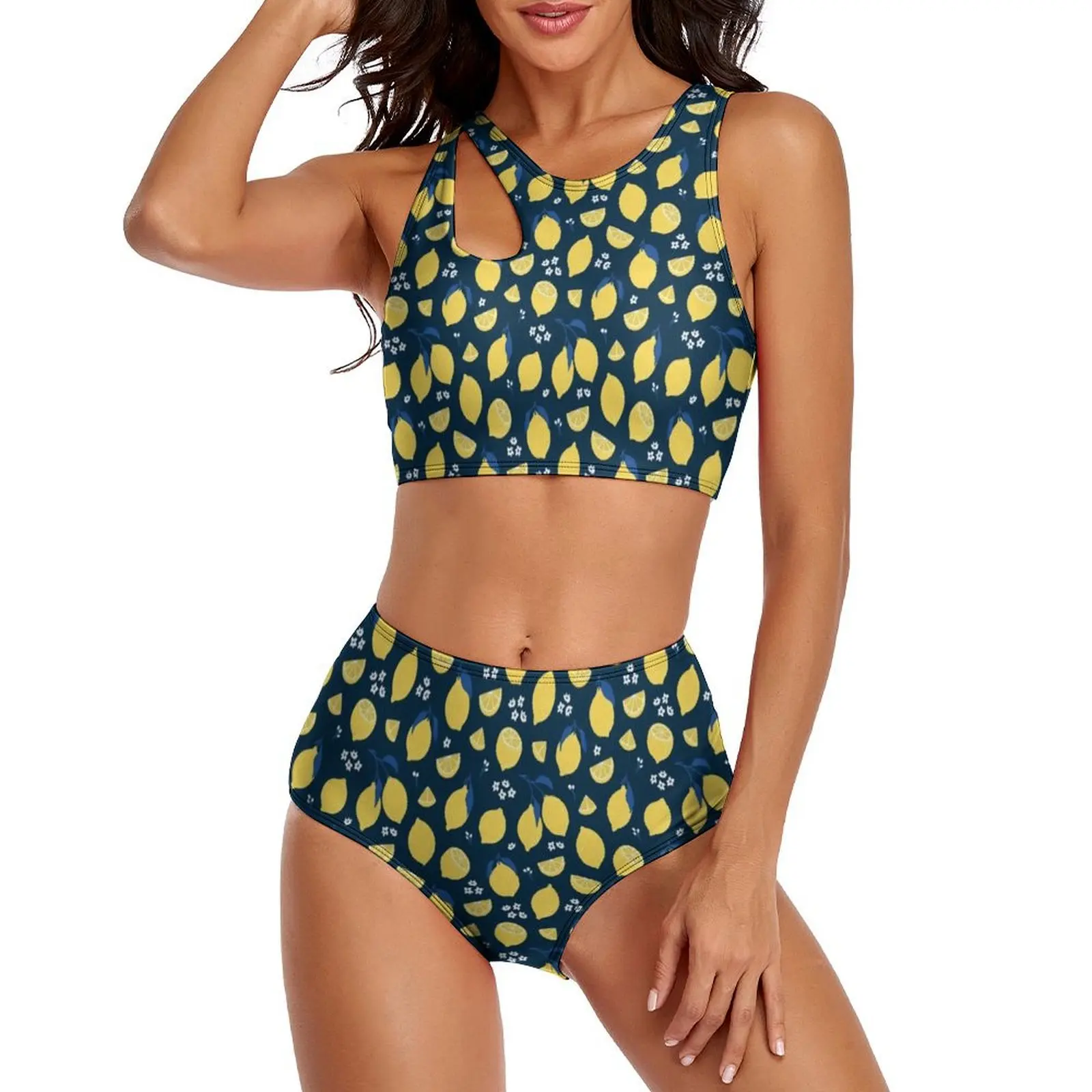 

Sexy Yellow Fruit Print Bikini Set Ladies Lemon Sweet Bikini Swimsuit High Waist Swimwear Bath Oversized Feminine Bikinis