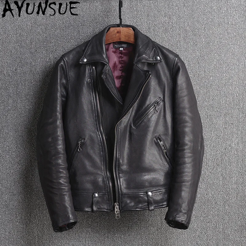 

Genuine Leather Jacket Men Real Sheepskin Coat Spring Autumn Vintage Motorcycle Slim Fit Veste Cuir Homme 17M-45 KJ4700