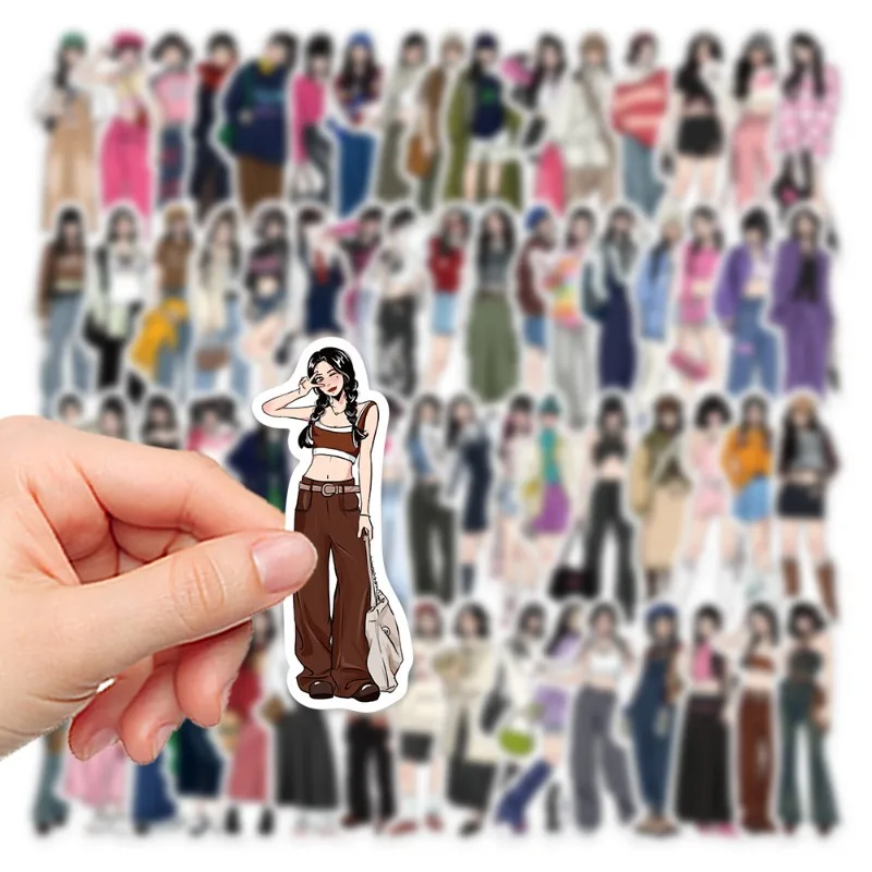 65pcs Cartoon Girl Outfit Series Graffiti Stickers Suitable for Helmet Desktop Wall Decoration DIY Sticker Pack Wholesale