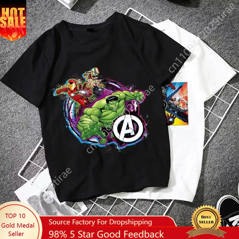 

Marvel 2026 Disney Summer Hulk Cotton Tshirt Cartoon Cute Casual Top And T-shirt Parent Clothing Cosplay