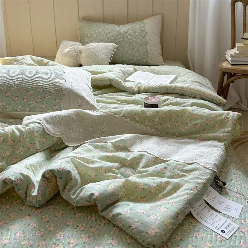 レース純綿キルトツインクイーンサイズ寝具シングルダブルベッド掛け布団夏春花柄ガーゼキルティングブランケット