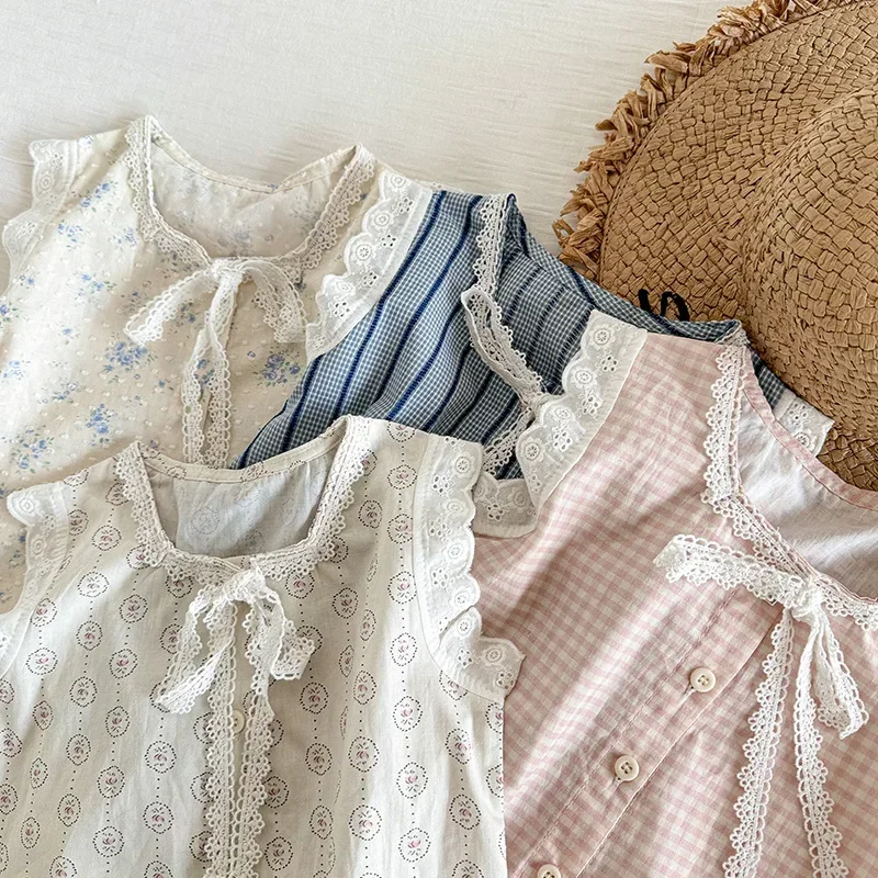 Korean Versatile Countryside Style Baby Lace Sleeveless Tank Top Kids Clothes 2025 New Summer Style Children's and Girls' Vest