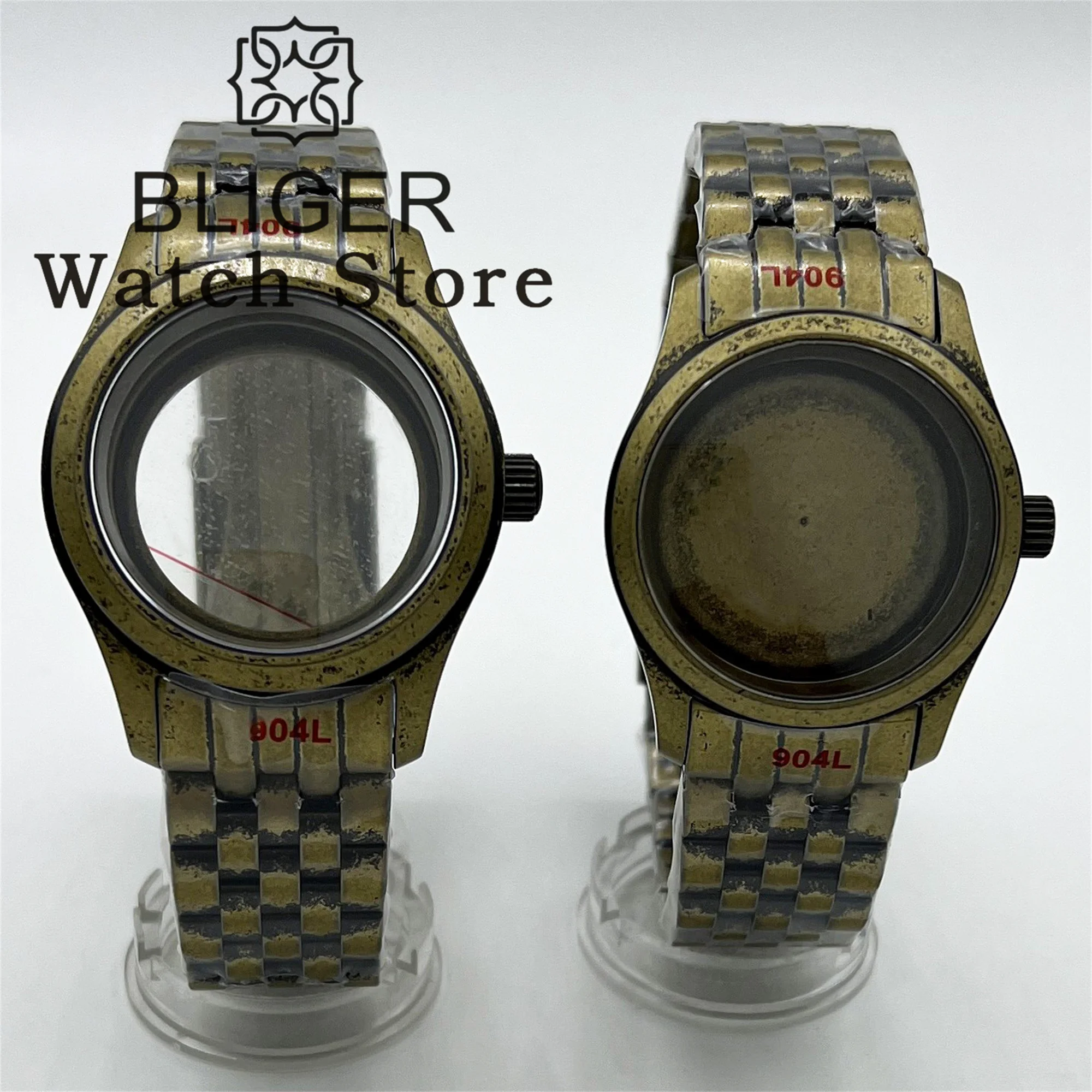 BLIGER 36mm39mm Bronze Dome Sapphire Diver Brushed Pilot Watch Case With strap Fit NH34 NH35 ETA2824 PT5000 Movement Screw Crown