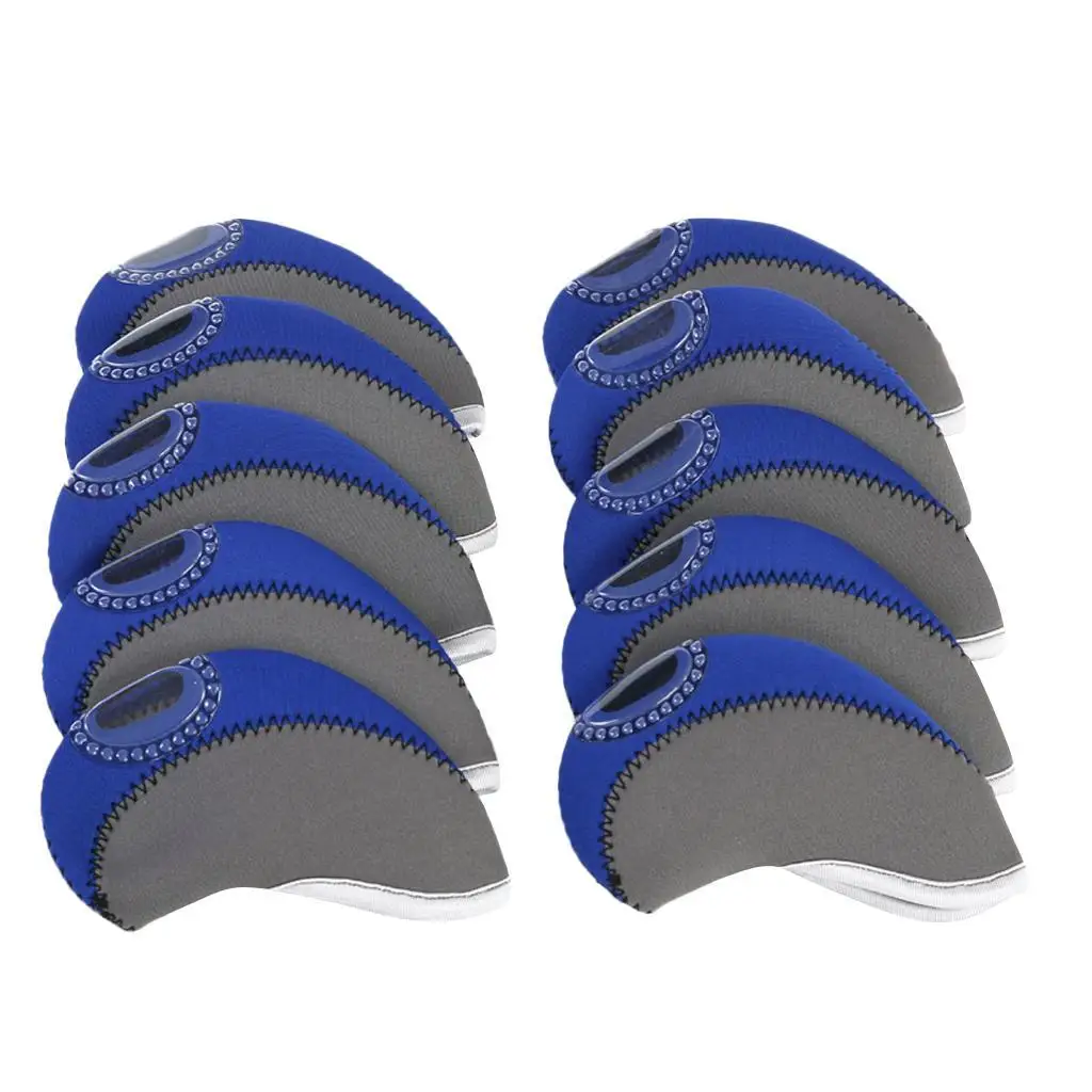 10 Piece Neoprene Golf Iron Club Head Covers - Transparent Window Dark Blue