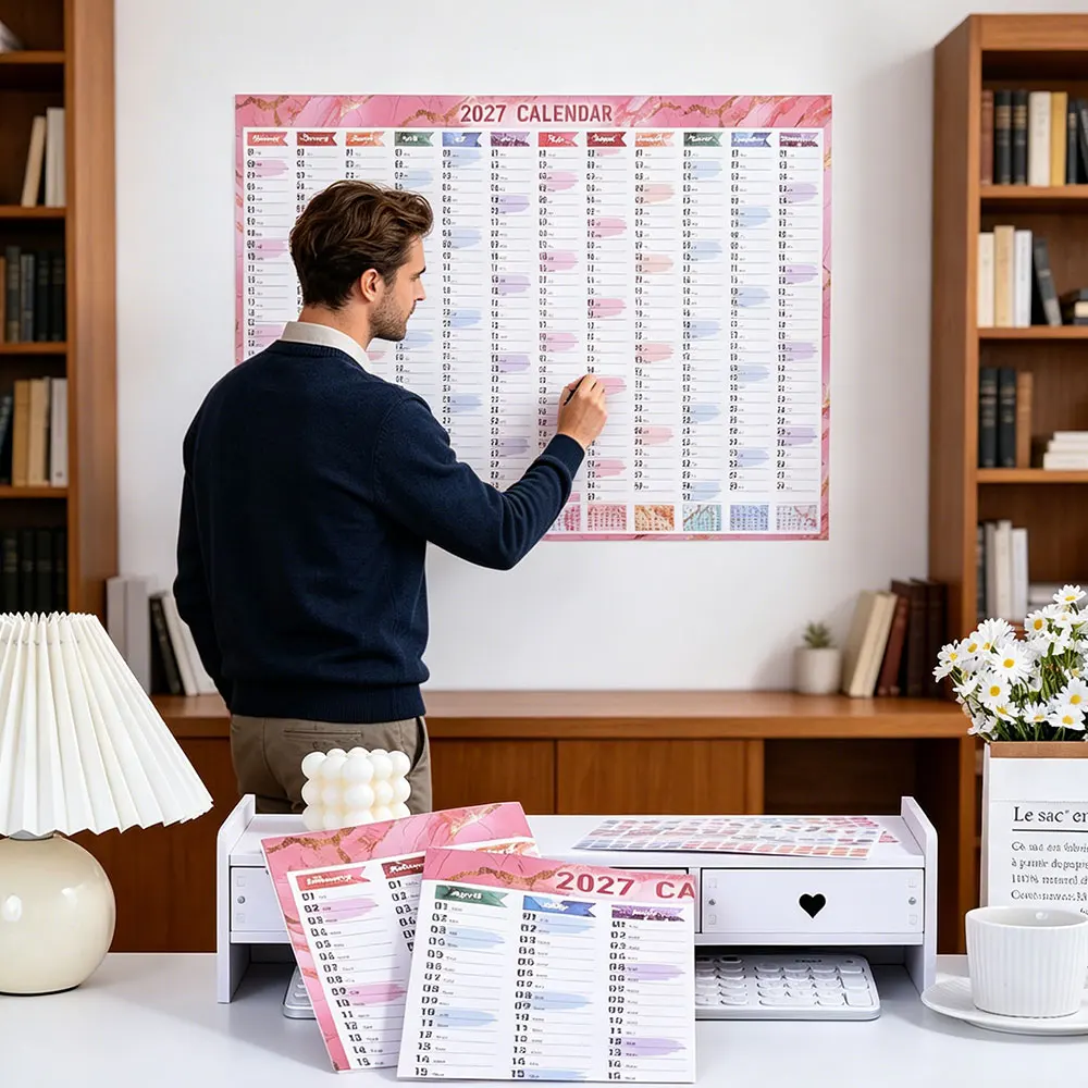 2027 Large Wall Calendar Set with Colorful 365 Daily Pages Stickers Memo Sections Organizer Decor for Home Office School