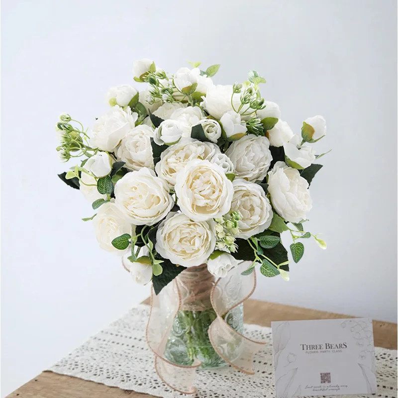 1/3PCS Artificial Flowers Silk Rose Outdoor UV Protection Wedding Party Bridal Bouquet Home Garden Room Decorations Diy Gift Box