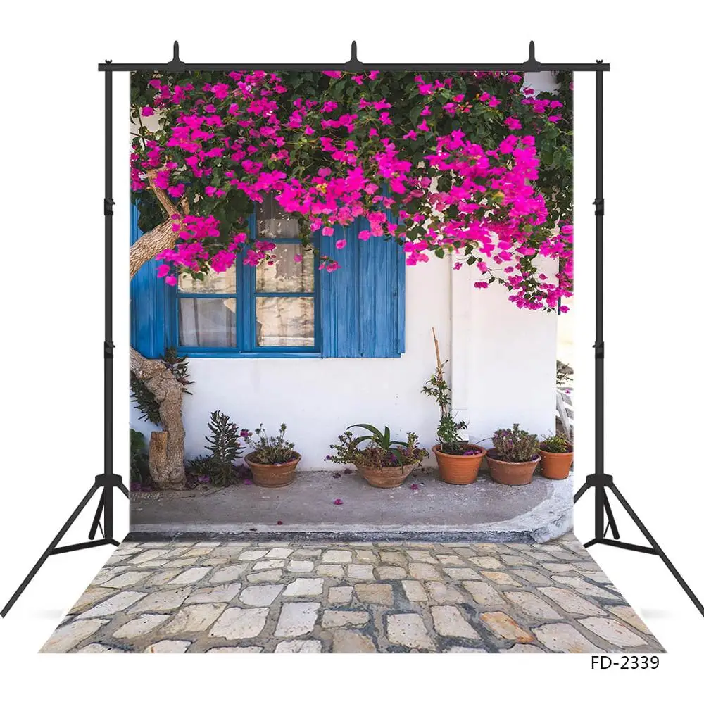 Flowerpot Window Stone Floor Photographic Backgrounds Vinyl Backdrops Photo Studio for Photo Shoot Portrait Photobooth Decor