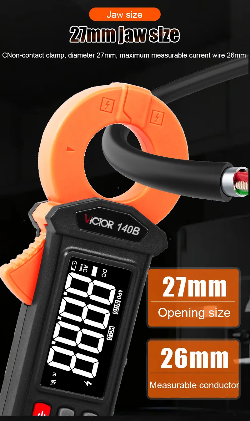 VICTOR - Medidor de Corriente de Fuga Profesional, Pinza Amperimétrica Digital de 60 mA a 100 A, Detección de Fugas, Corriente Precisa de 0,01 mA, Rango Automático