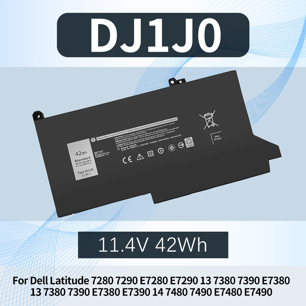 42Wh DJ1J0 Battery For Dell Latitude 7280 7290 E7280 E7290 13 7380 7390 E7380 E7390 14 7480 7490 E7480 E7490 DJ1JO P28S P28S001