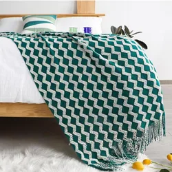 Bohemian Boho Throw Blanket Knitted with Tassel Outdoor Reversible Soft Cozy Lightweight Oversized Throw Blanket Christmas Green