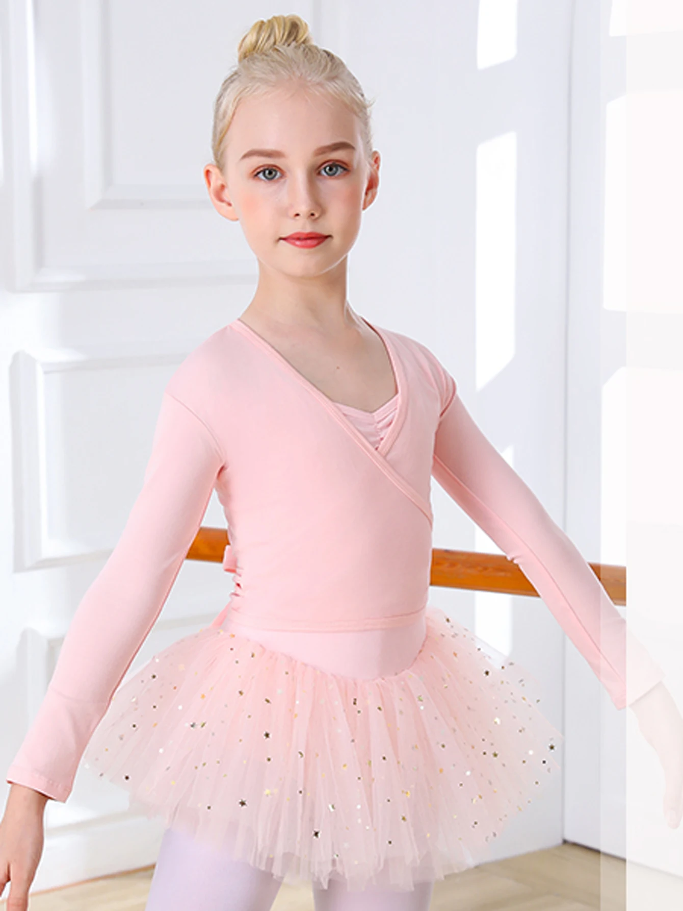 Girls' Dance Shawl Top, Children's Ballet Jacket, Long-Sleeve Tie-Up Chinese Dance Practice Outfit, Cardigan Shawl