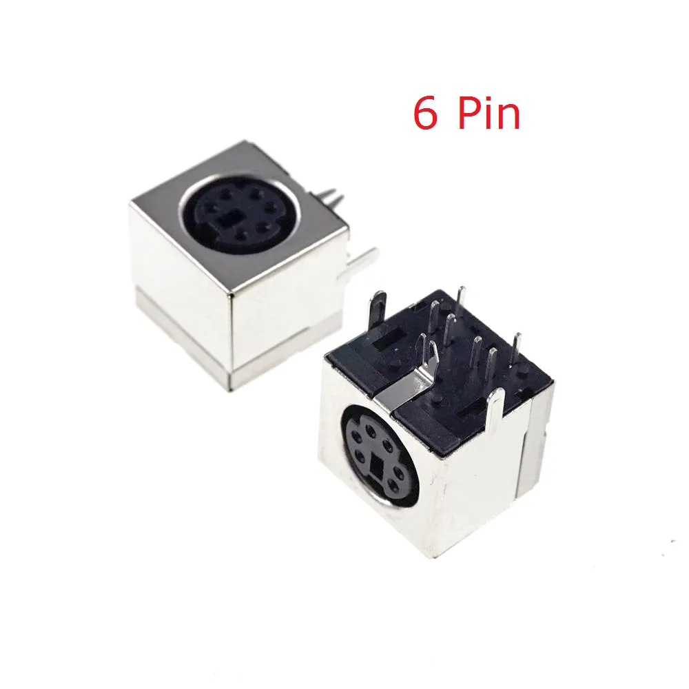 5 pcs S-video 6 Pin Mini Din Socket Connector shield Right Angle through hole PCB Mount Mini Circular DIN Receptacle Socket