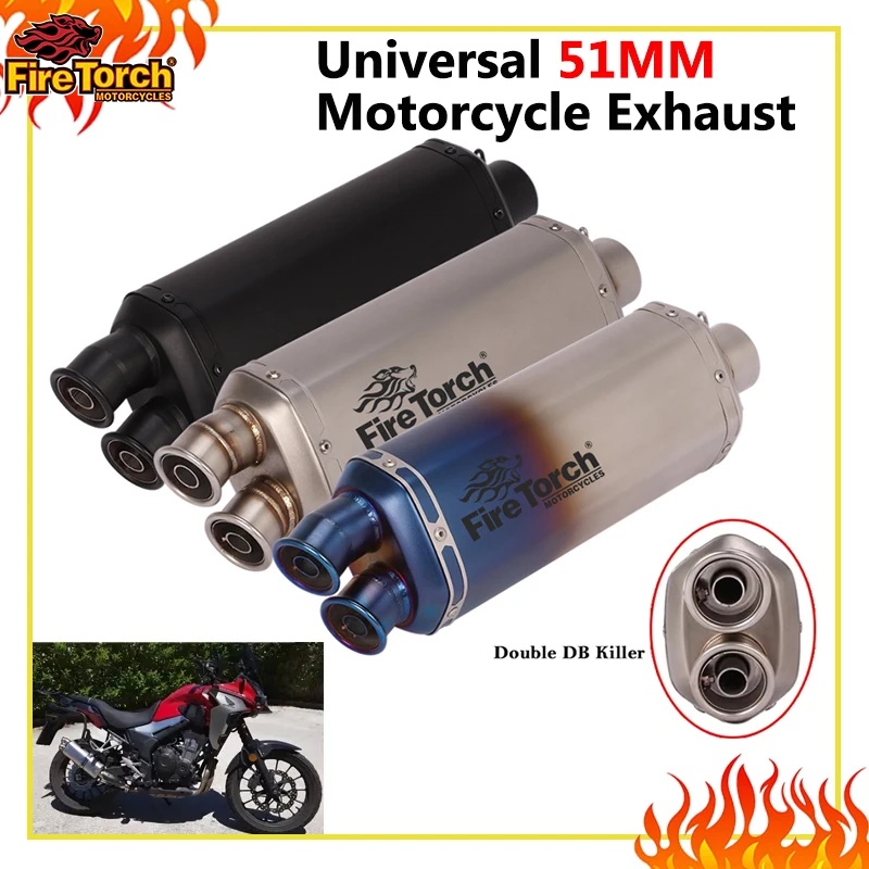 

Universal Motorcycle 51mm Exhaust Pipe Escape Systems Muffler 2 Holes DB Killer For 800MT MT09 450SR XL750 ER6N NC700 FZ8 Z400