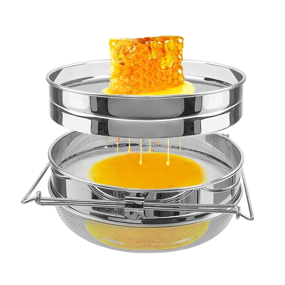 

Stainless Steel Honey Strainer Double Sieve, Beekeeping Extractor Equipment Mesh Filter for Beekeepers Honey Extraction