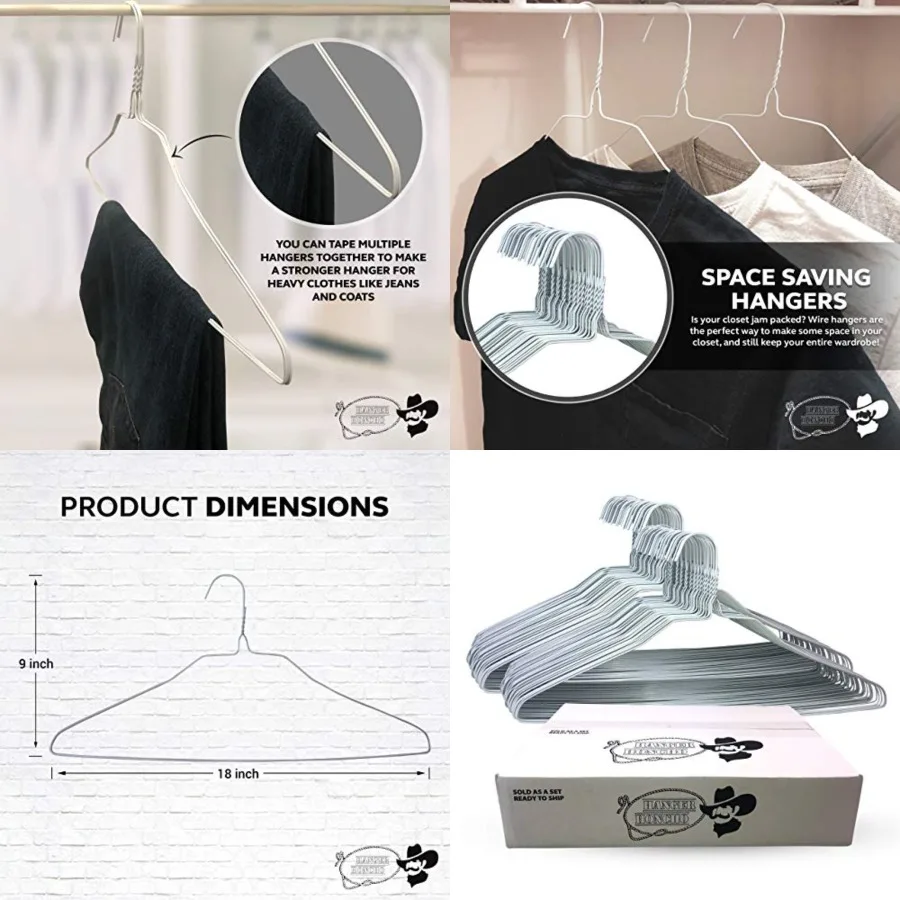 

Wire Metal Clothes Hangers Pack for Standard Size Shirts, Pants, Skirts, Space Saving, Non Slip, 18 Inch 14.5 Gauge Ultra Thin