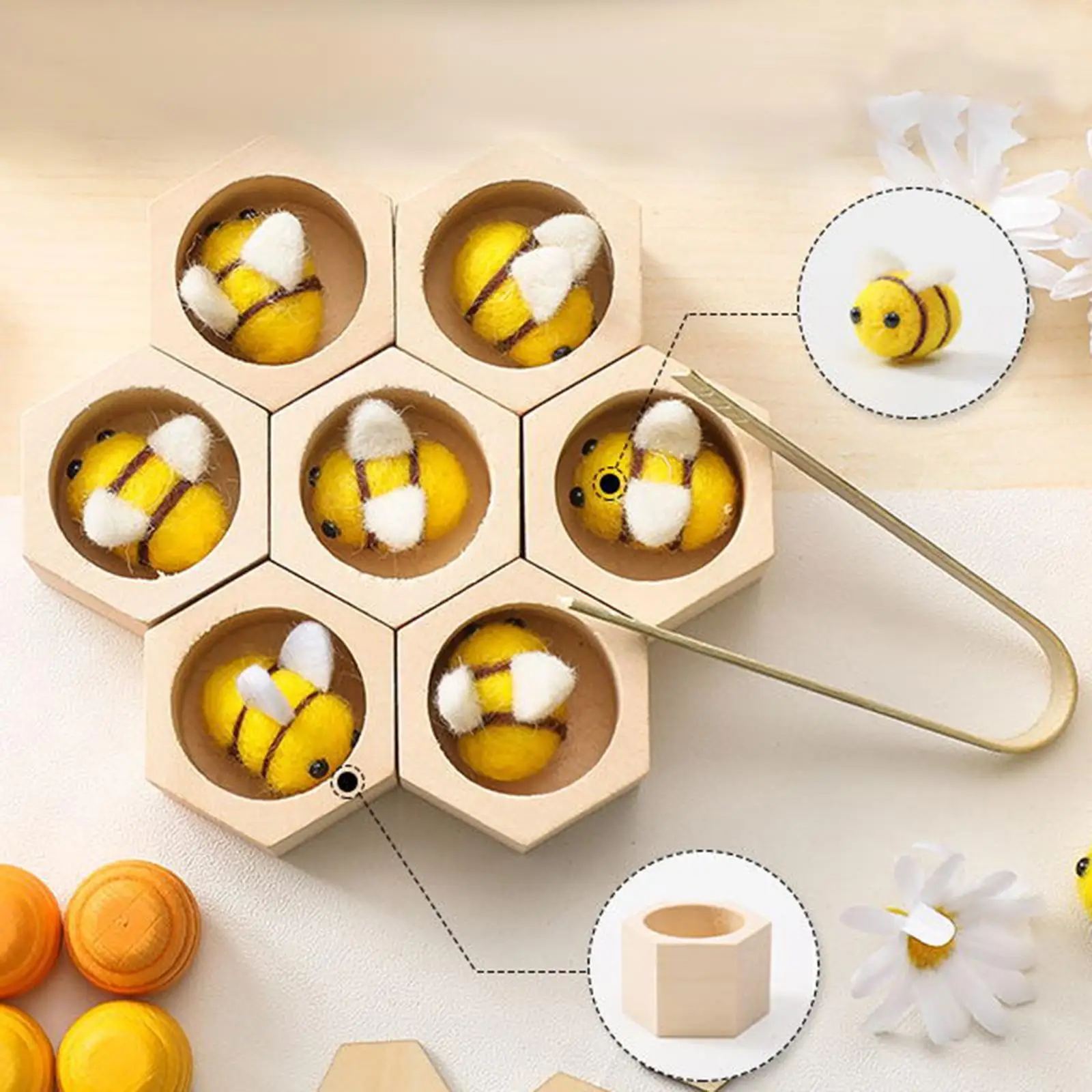 Wooden Beehive Sorting Matching Toy for Toddlers Montessori Clamp Bee Game Educational Color Recognition Preschool Learning Gift