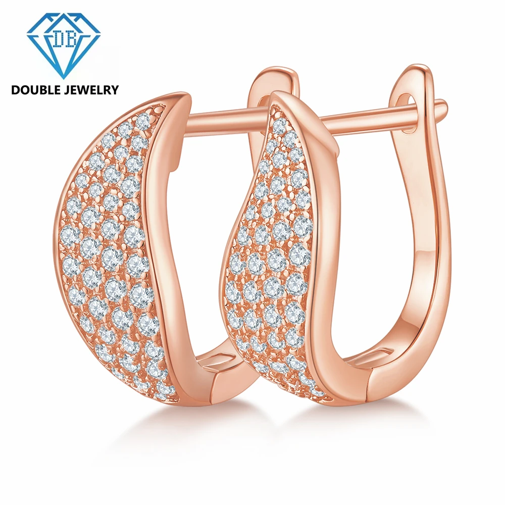 

Double jewelry Luxury 100% Real Moissanite Hoop Earrings Silver 925 Clip On Earrings Woman Wedding Engagement Jewelry Gifts