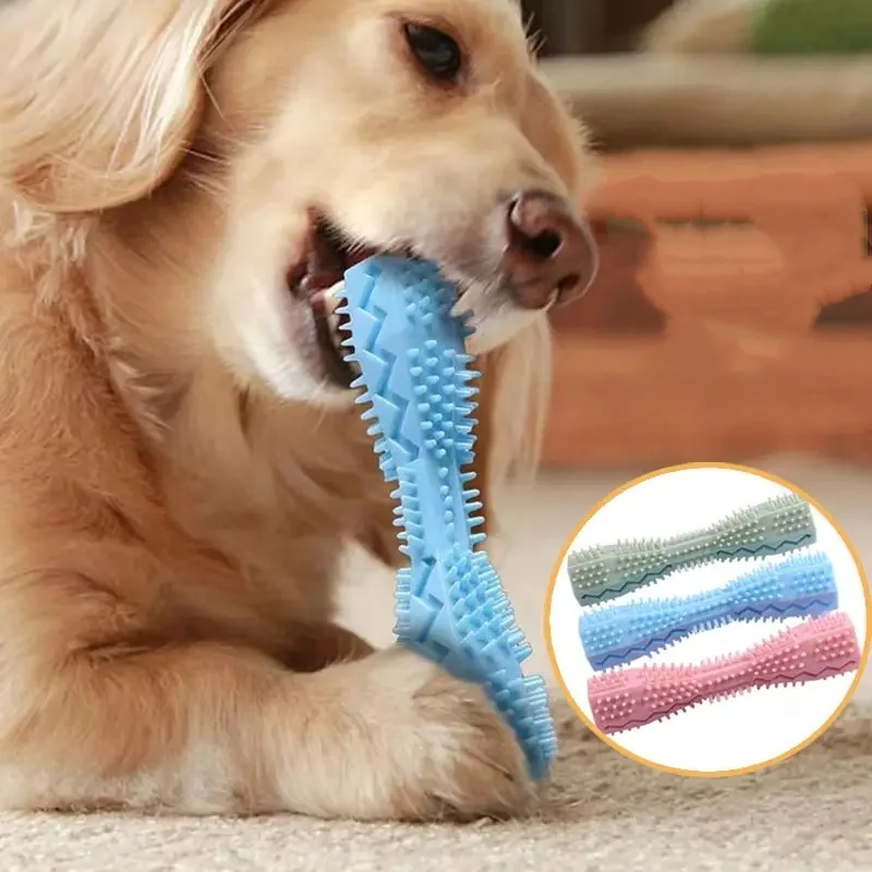 Durable Dog Chew Toy Stick Soft Rubber Toothbrush with Tooth Cleaning Points And Massage Features for Pet Oral Care
