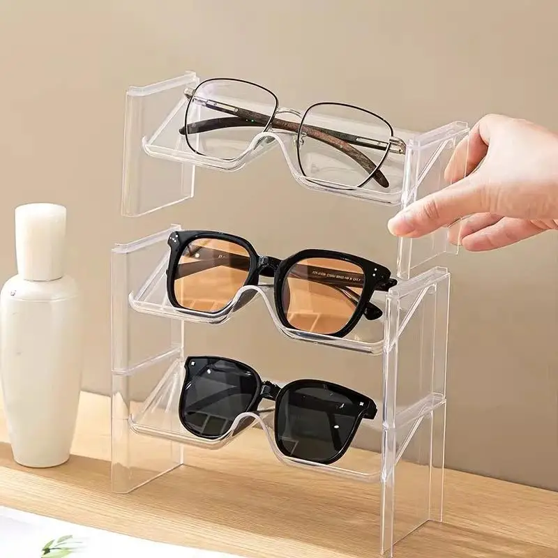 2 Pack Glasses Storage Rack Desktop Counter Sunglasses Display Stand Stacked Glasses Stand Storage Rack