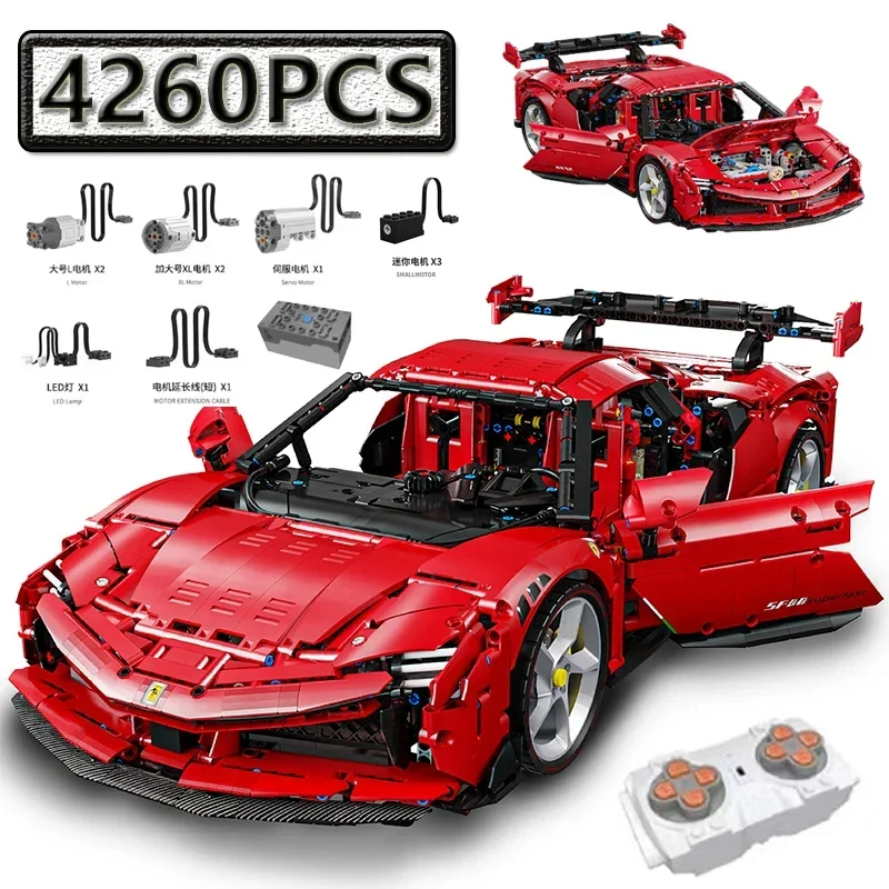 1:8 Technisches RC LED Super-Sportwagen-Bausatz, City Super-Speed-Rennfahrzeug-Modell, Bausteine-Spielzeug für Kinder, Geburtstagsgeschenk