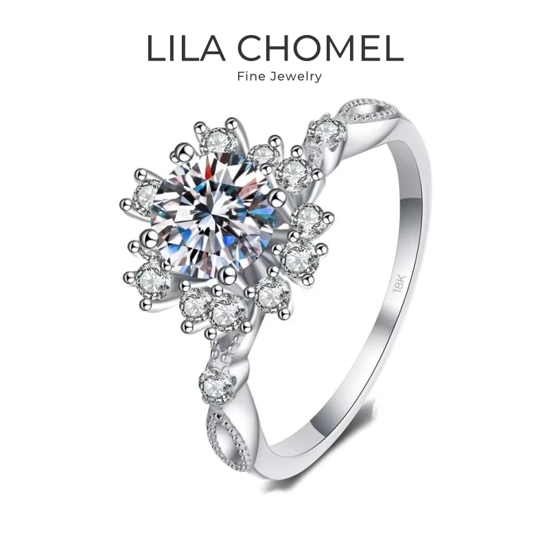 

Romantic Engagement 18K White Gold Flower Wedding Band 0.5/1CT Moissanite Diamond Women PT950 Platinum Girlfriend Birthday Gift