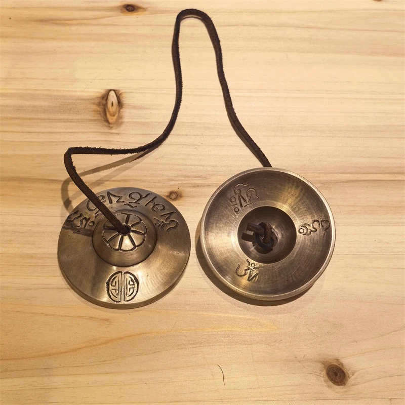 Handmade Tinkle Bell Bronze Full Moon Six Characters Hand Bell Nepal Bells Sound Healing Meditation Musical Instrument Bells