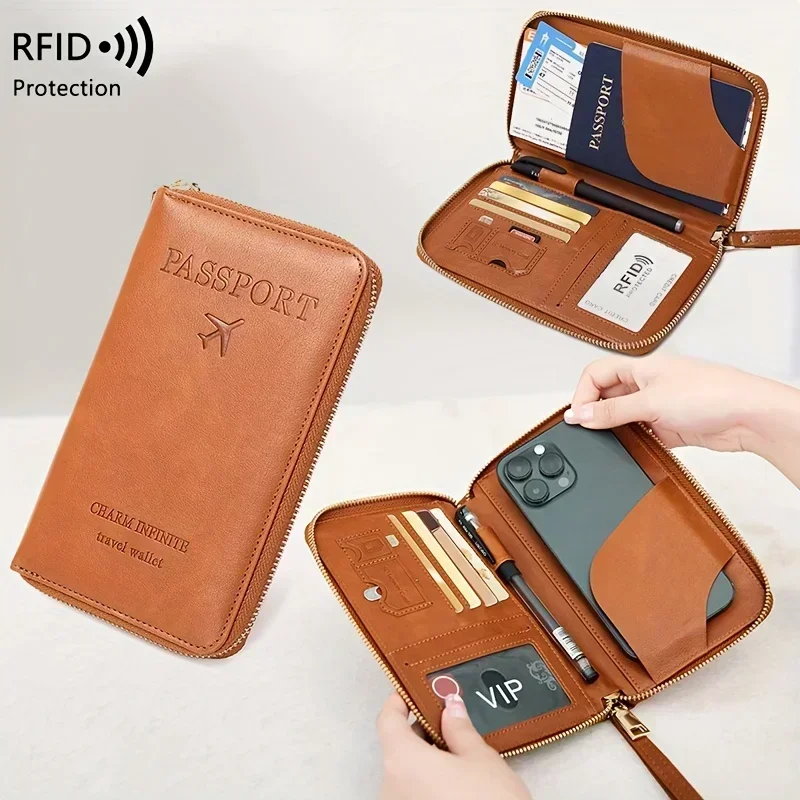 

RFID Women's Purse PU Portable Creative Airplane Passport Clip Ticket Clip Bank Card Bag Versatile Zippered Passport Clip