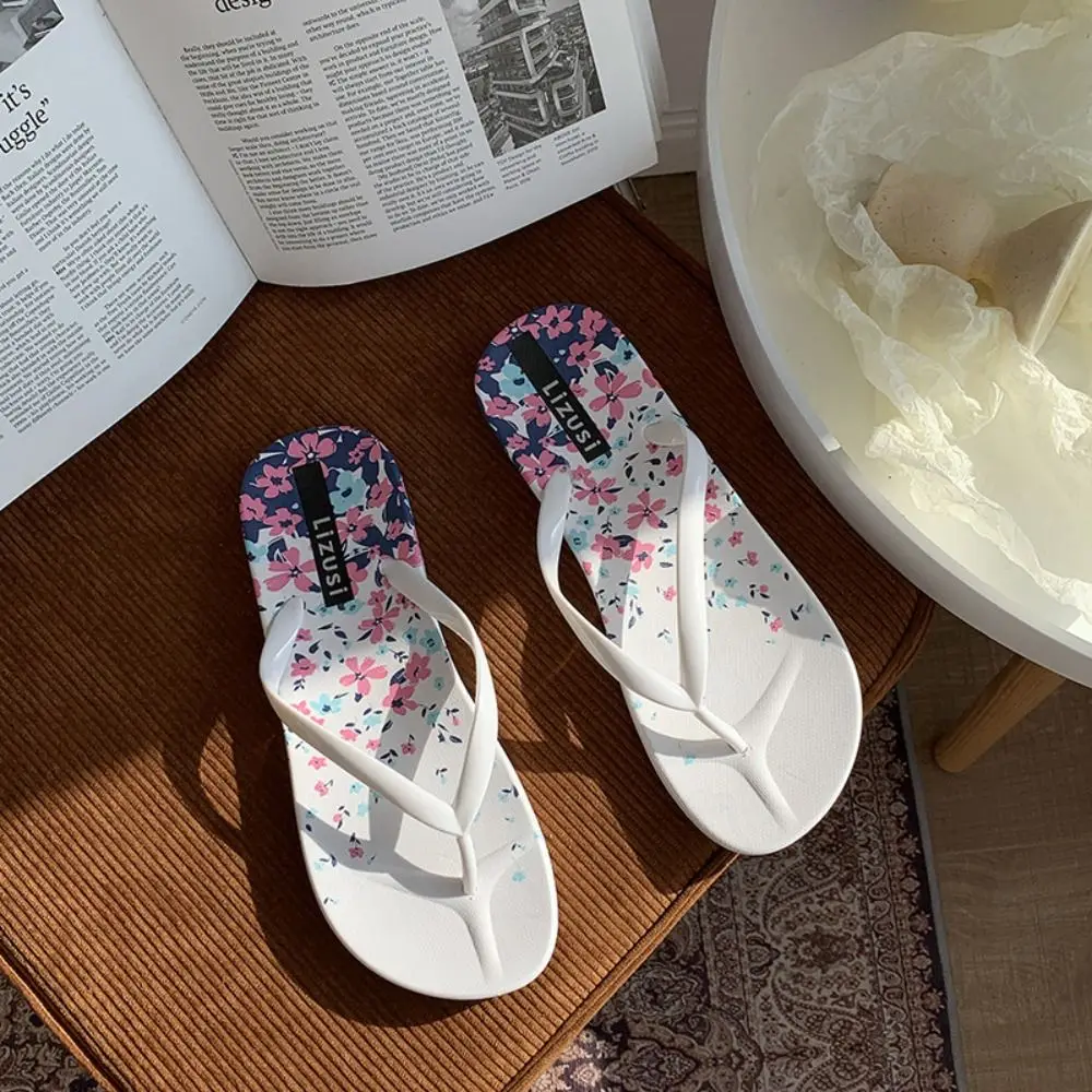 

All Match PVC Flower Flip Flops Soft Sole Anti Slip Beach Slippers for Women Beachwear Sweet Slides Sandals Beach