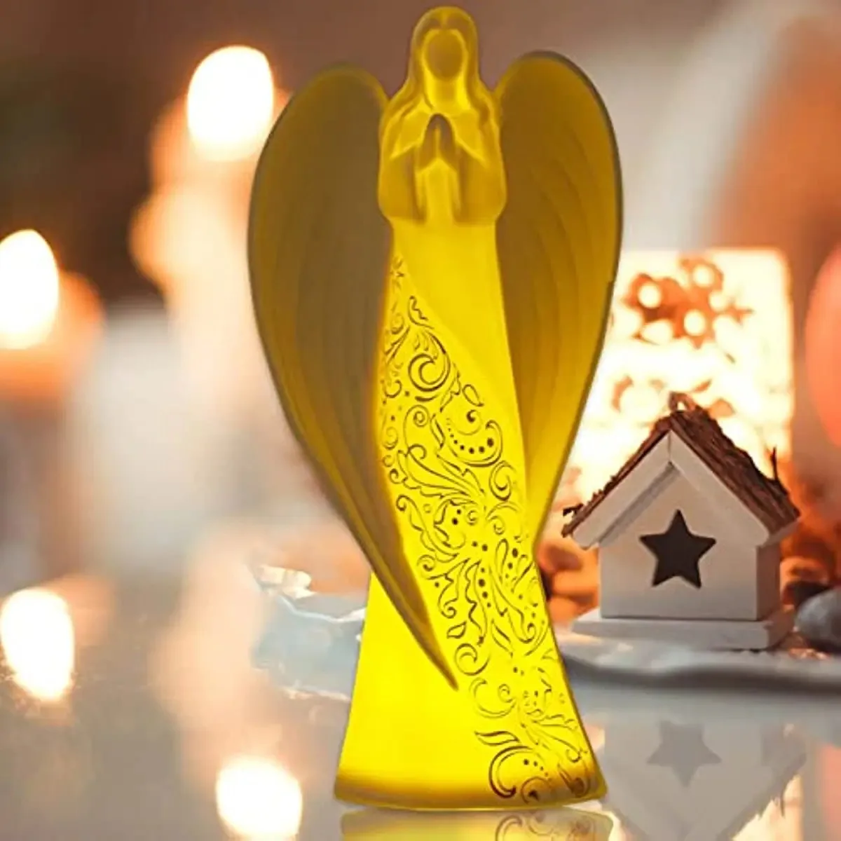 

Ceramic Praying Angel Figurine Christmas Lighting Guardian Statue Home Decor Gift for Women Friends Classmates, and All You Love