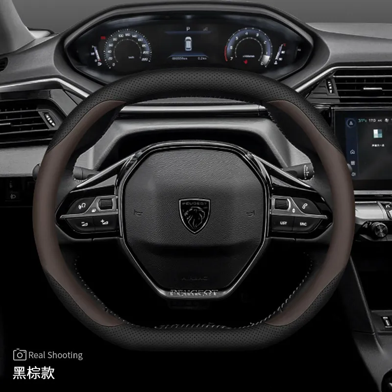 35CM Double-D Leather Car Steering Wheel Cover for Peugeot Rifter 3008 5008 408 2008 308 208 GT 2024 2025 2026 Accessories