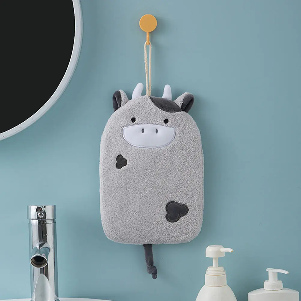 

2pcs Cartoon Cow Hand Dish Hanging Water Absorbent Towel For Kitchen Dishes Pans Cleaning Coral Fleece Towels Water Adsorption