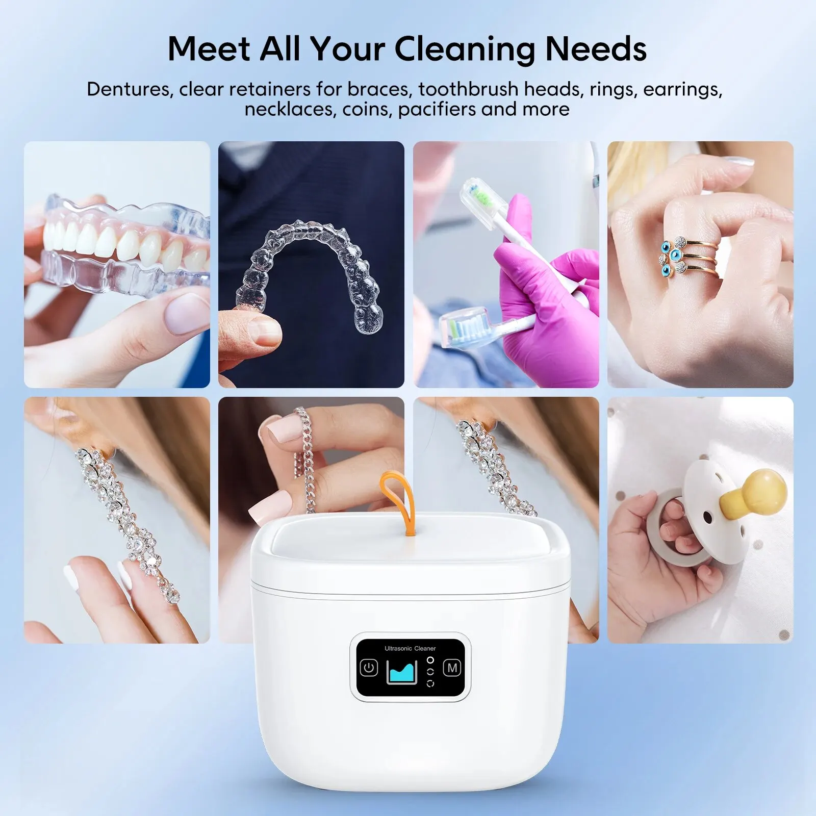 Ultrasonic Cleaner Dental Ultrasonic Cleaning EU Plug Denture High Frequency Vibration Professional Jewelry Brush Wash Cleaner