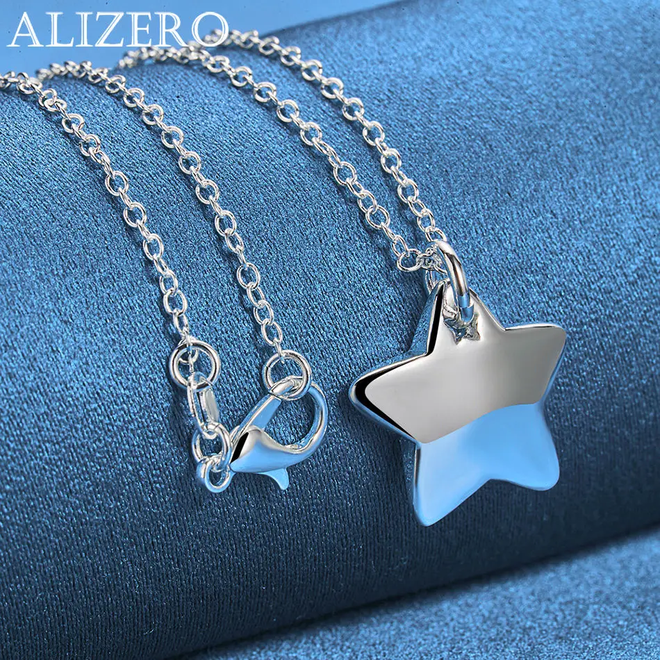 ALIZERO 925 Sterling Silver Star Pendant Necklaces With 16-30 inch Chain Women Men Lady Fashion Jewelry Holiday Gifts - Detail 1