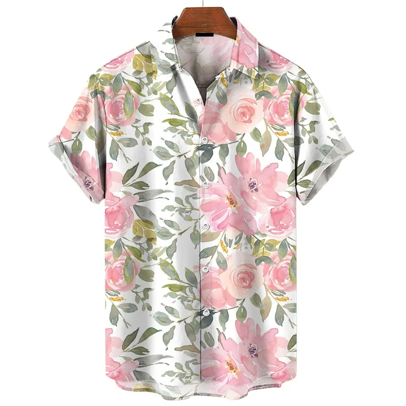 

2024 Hawaiian Shirts For Men Summer Casual 3d Print Floral Short Sleeved Tops Oversized Shirt Beach Party Street Button Blouse