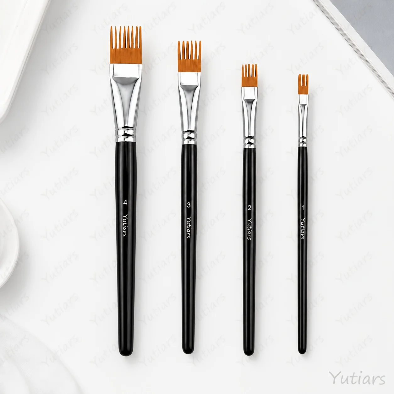 4Pcs Comb Texture Paint Brushes Set, Black Handle Art Brushes for Acrylic Oil Watercolor, Create Grass Hair Fur Feather Effect f