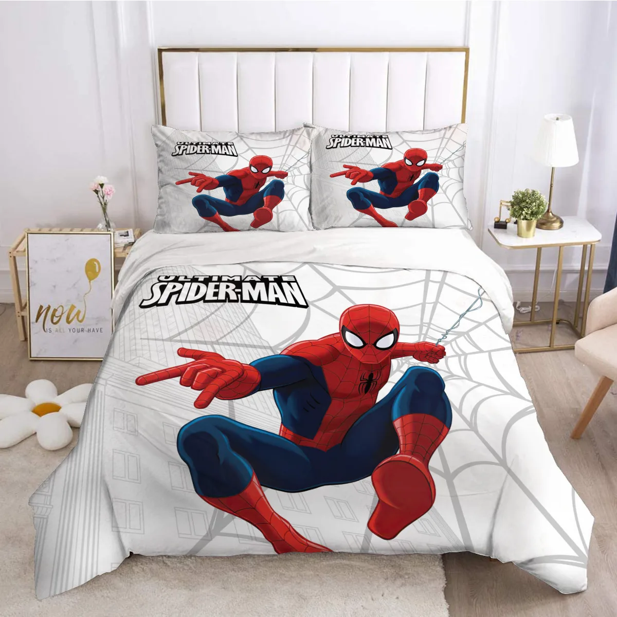 Spider Man Duvet Cover Set,Microfiber Duvet Covers with Pillowcases and Zipper Closure,Soft Kids Teen Boys Bedding Set 2 Pieces