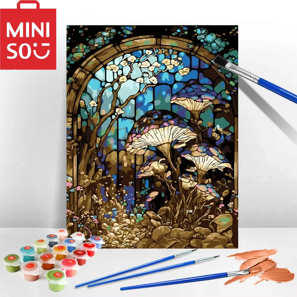 MINISO Pittura a olio per numero Paesaggio di funghi Decorazione della casa Pittura Parete Camera da letto Arredamento della camera Regalo Frameelss