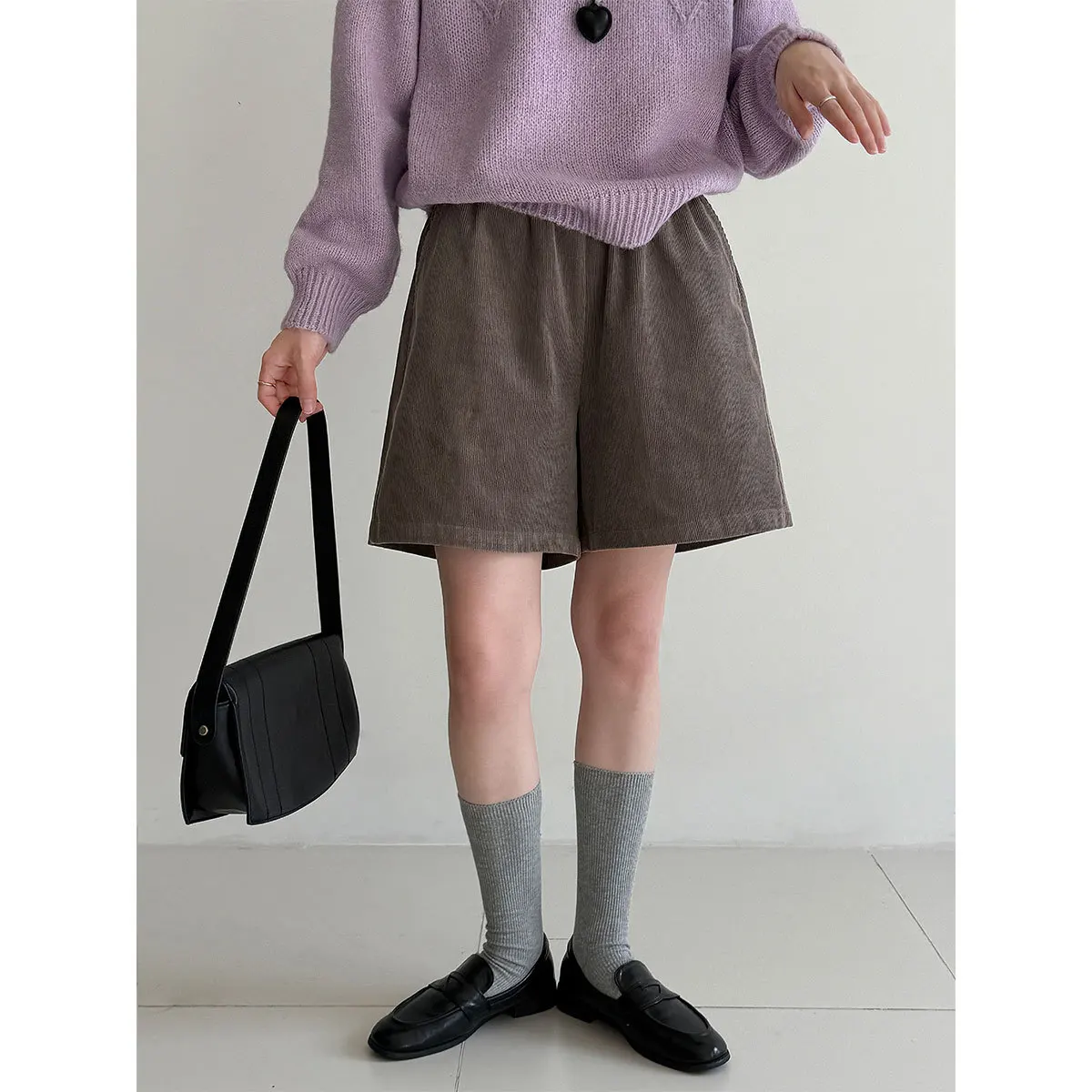 LIMO 2025 新しいコーデュロイワイドレッグカジュアルショーツ女性用秋の新作韓国風伸縮性ハイウエストスリムパンツ