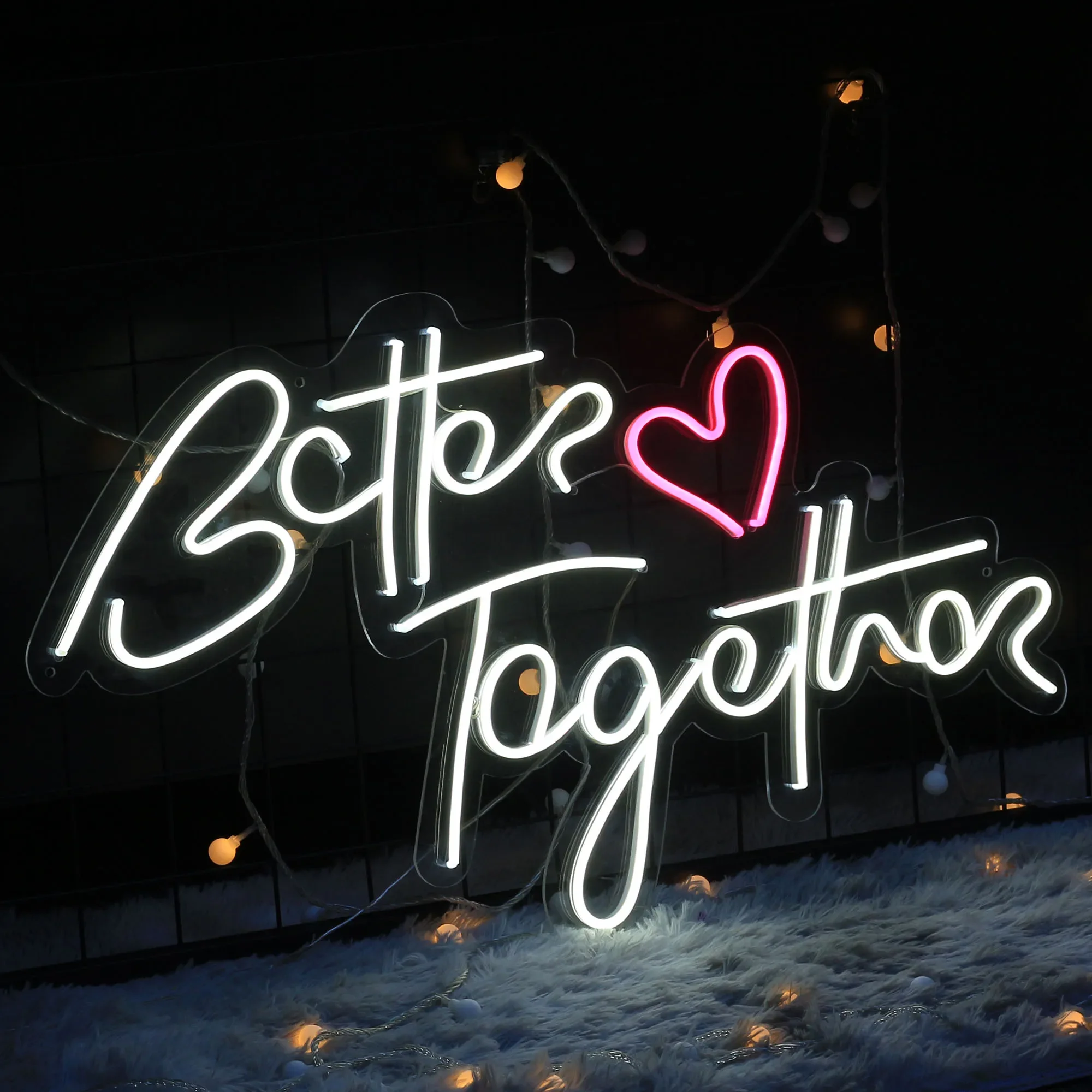 Better Together Neon Sign for Wall Wedding Engagement Party Bedroom Anniversary Valentines Day Gift Birthday Letter Decor Lights