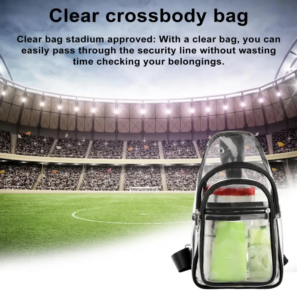 Transparente Sports Shoulder Bag, Estádio Aprovado, Alça de ombro ajustável, impermeável PVC Bag, Clear Bag, Crossbody Bag