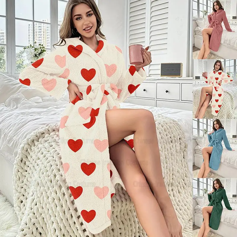 

Autumn Winter Robe Women Warm Sleepwear Flannel Home Clothing Hooded Kimono Nightgown Big Size 3Xl 4Xl 5Xl Intimate Lingerie