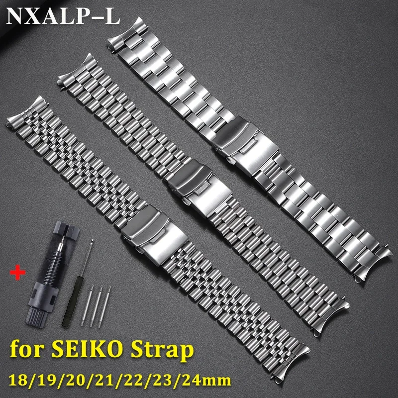 ل Seiko الصلبة سوار فولاذي غير قابل للصدأ 18/19/20/21/22/23/24 مللي متر الرجال الرياضة حزام ل Skx007/skx009 ل اليوبيل منحني نهاية سوار