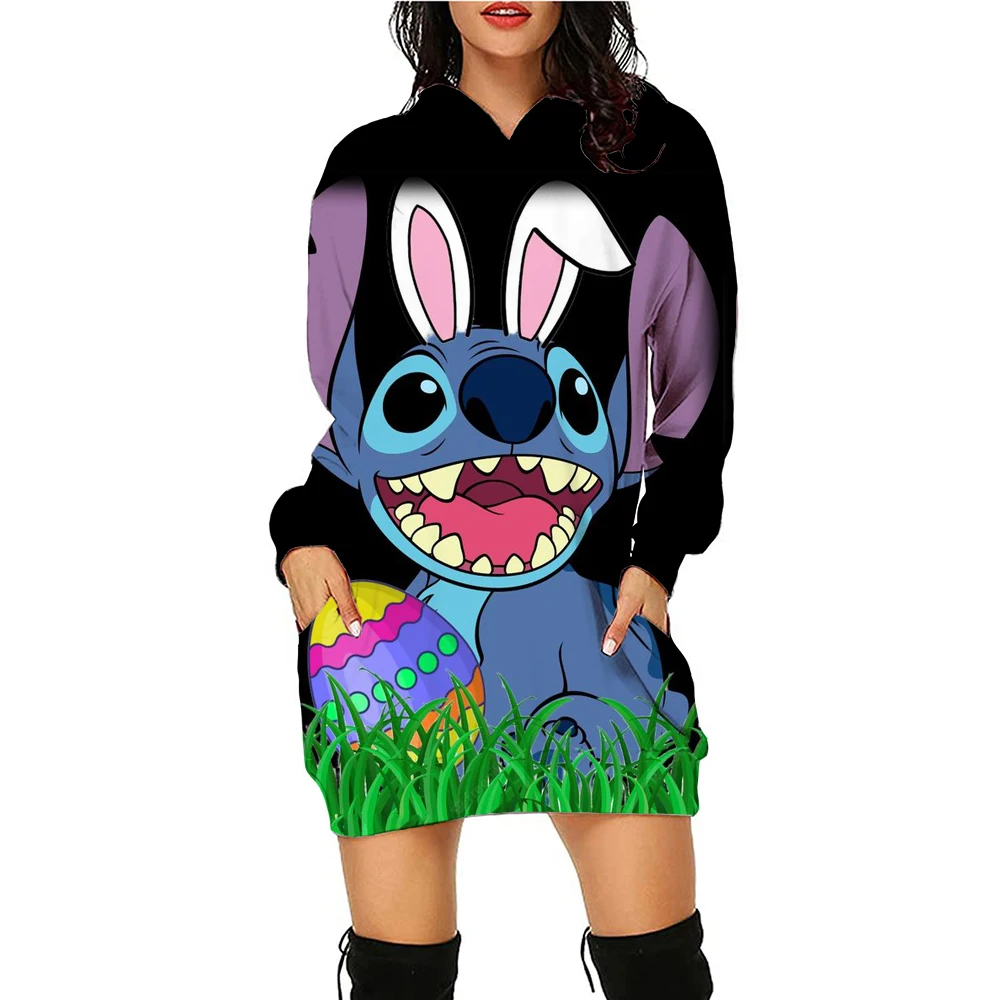 Mini Dress Kawaii Hoodie Dresses for Women 2025 Disney Long Sleeves Sexy Sweater Dress Woman Clothes Prom Stitch Elegant Y2k 3XL