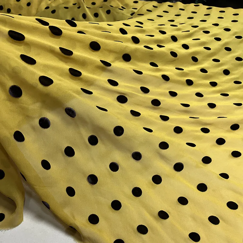 Designer Cloth Real Velvet Clothing Fabric Bottom 1.5cm Coffee Color Dots Hollow Silk Velvet Fabric Skirt