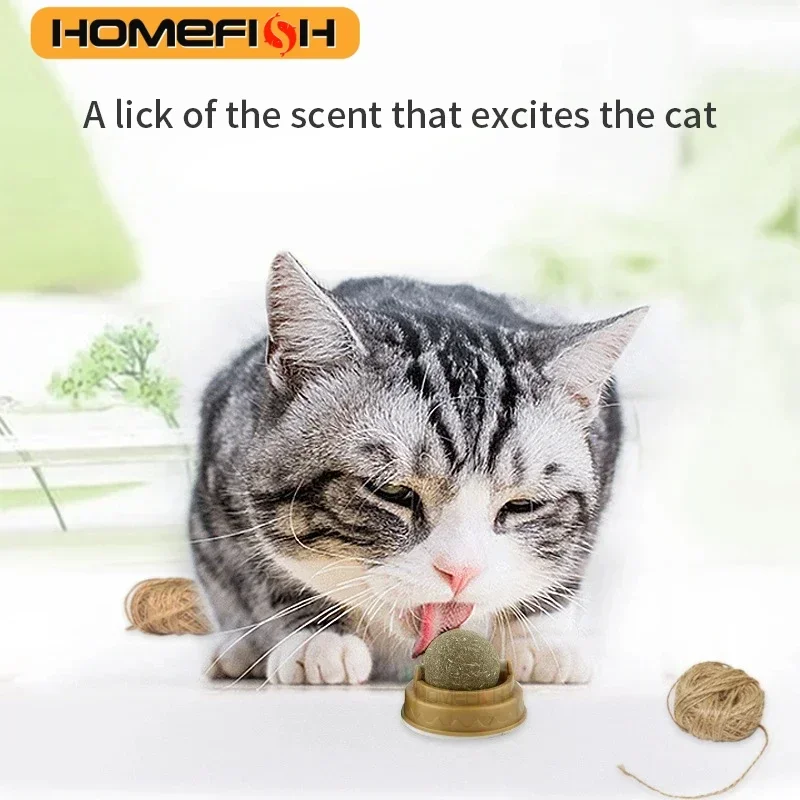 Natural Catnip Ball Wall Stick-on Cat ToyHealthy Cat Grass Snack for Cats, Promote Digestion Teeth Cleaning Cat Scratcher Treats
