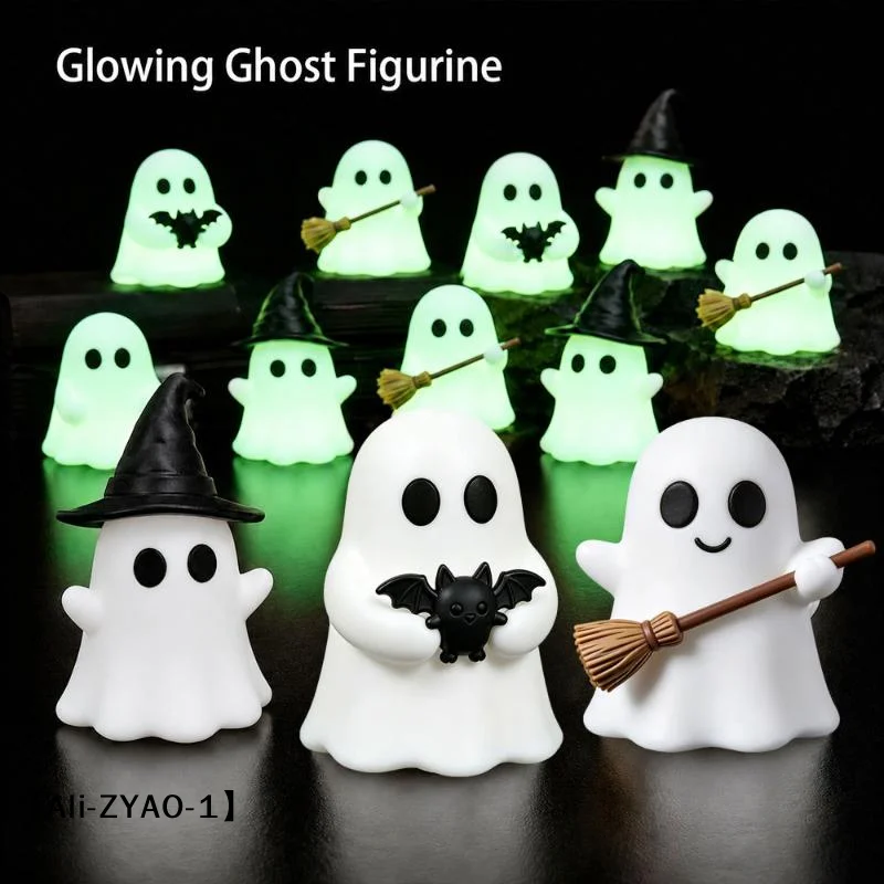 【O】1/3Pcs Halloween Luminous Mini Ghost Statue Soft Glow In Dark Cute Spooky Table Decor Baking Topper Holiday Ornament